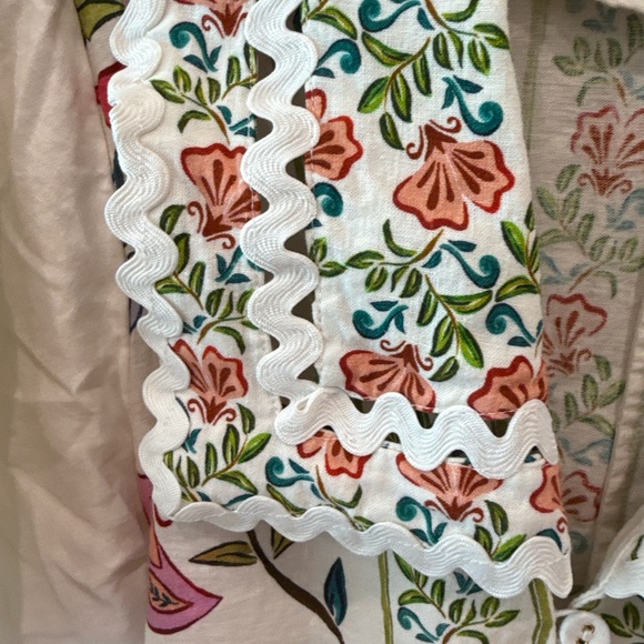 Farm Rio Embroidered Floral Belted Shirt Dress M Puff Sleeve Boho Cottagecore - Picture 5 of 6